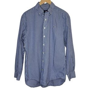 Vineyard Vines Men's Whale Shirt Cotton Blue White Gingham Check Size Medium